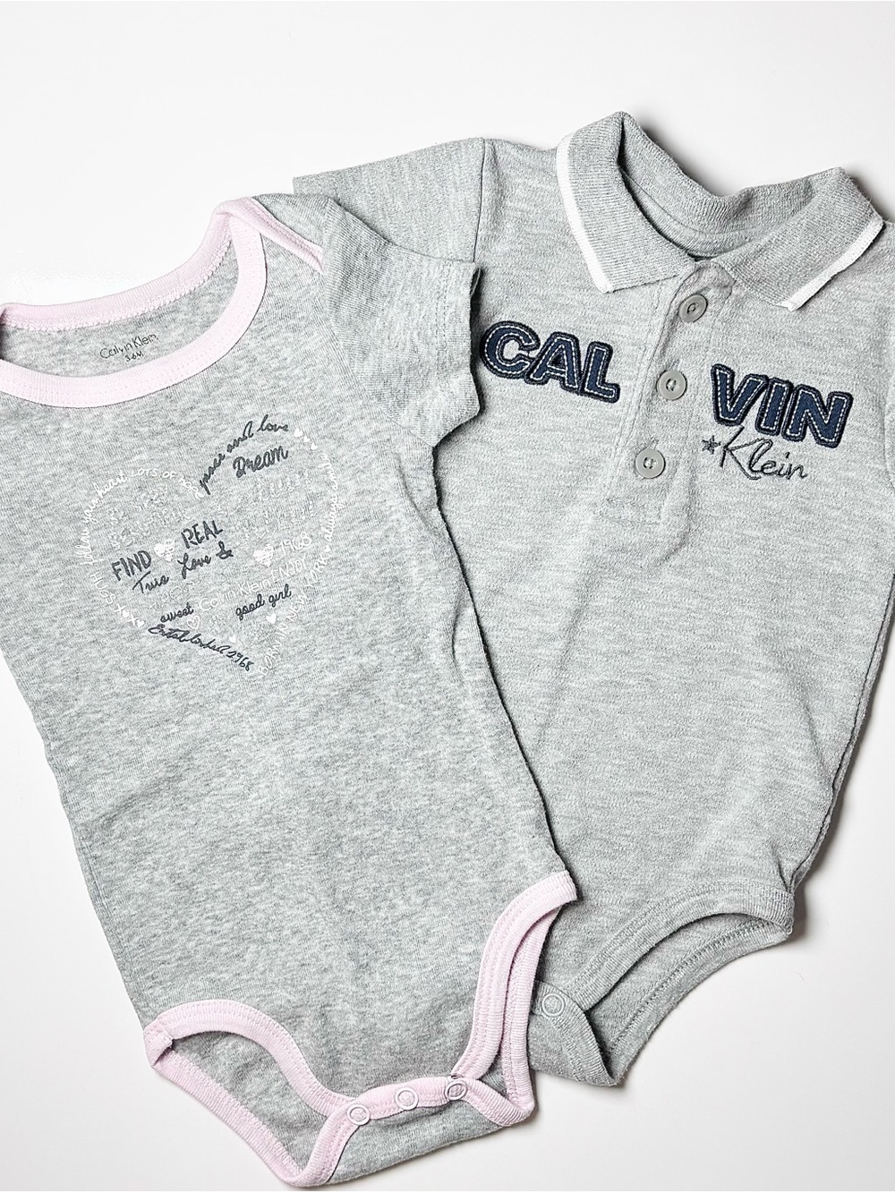 Calvin Klein Baby Grey Logo Polo & Heart Bodysuit Set 2pcs 6-9M